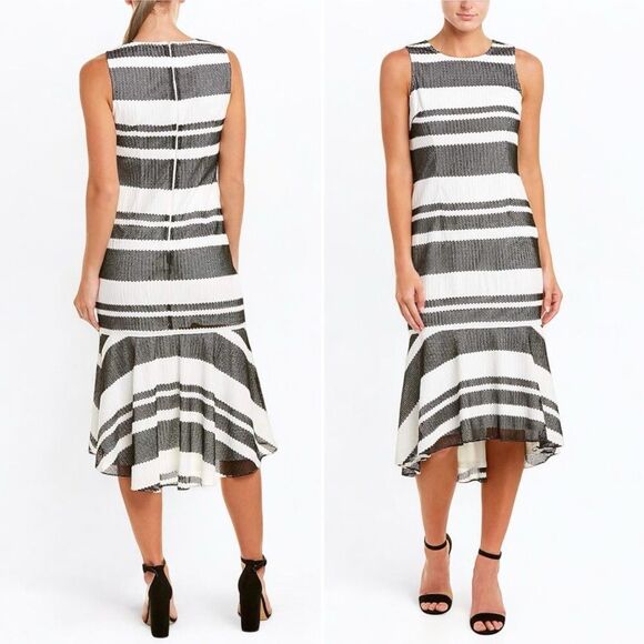 NWT Adrianna Papell Kang Kang Striped Trumpet Midi Dress Black & White Size 14 - Picture 15 of 15
